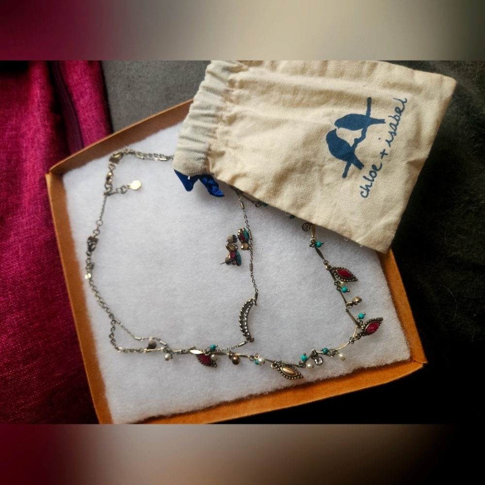 Chloe + Isabel Gold and Multicolor Necklace And Earring Set